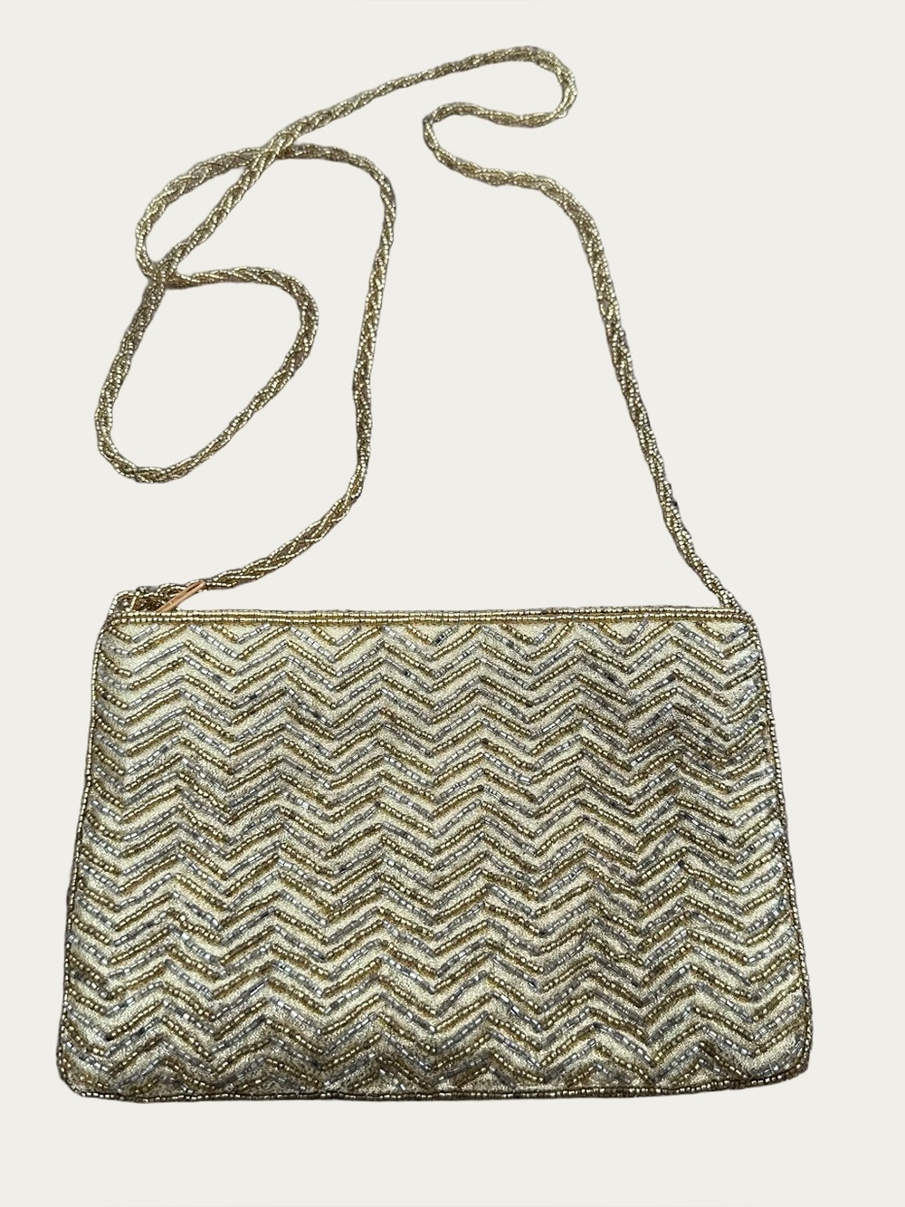 Gold Beaded Chevron Crossbody Bag